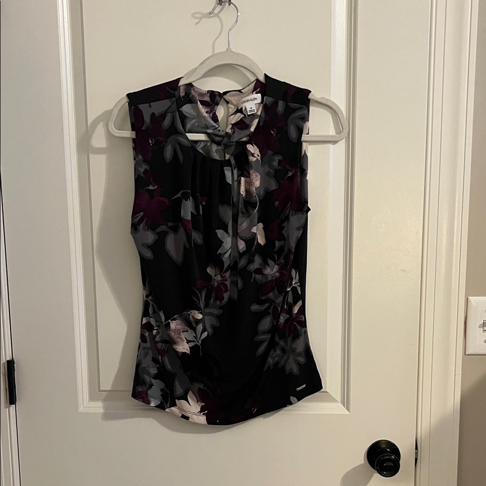 Calvin Klein Floral Sleeveless Blouse - Black and Purple